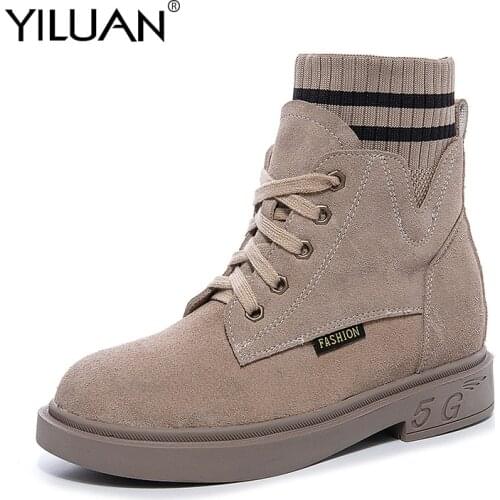 Yiluan Brand Autumn Winter Leather Boots Womens Fashion Black Chelsea Boots Breathable Footwear Round head Shoes 2020 new