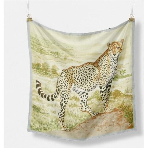 53cm Women Scarf 2021 Design Luxury Grassland Leopard Silk Scarf Fashion Hijab Hair Square Scarf Neckerchief For Ladies sjaal