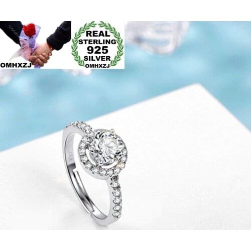 OMHXZJ Wholesale European Fashion Woman Girl Party Wedding Gift White Round AAA Zircon S925 Sterling Silver Ring RR146