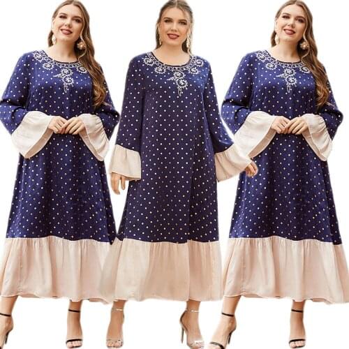 Vintage Plus Size Arab Abaya Muslim Women Islamic Clothing Middle East Long Dress Dubai Maxi Robe Gown Polka Dot Kaftan Loose