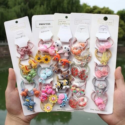 10Pcs/Set Cartoon Princess Elastic Rubber Band Girls Fruit Animal Kawaii Hair Rope Headband Gift Scrunchie Baby Hair Accessories