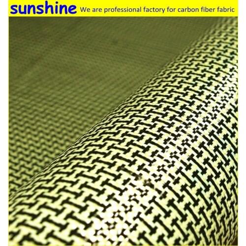 185gsm Carbon Aramid Fiber Hybrid Fabric Plain woven I-shaped Square Fabric Yellow
