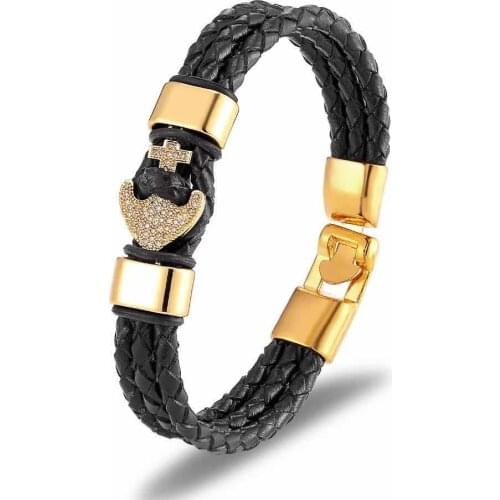 2021 new luxury mens stainless steel bracelet zircon mosaic anchor Leather Bracelet Rope Bracelet mens gift