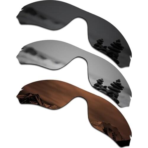 SmartVLT 3 Pieces Polarized Sunglass Replacement Lenses for Oakley Radar Edge Stealth Black & Silver Titanium & Amber Brown