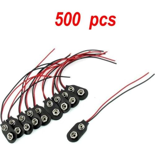 500Pcs Snap 9V (9 Volt) Battery Clip Connector I Type Black w Cable LW Battery Snap Wire Cable Lead Holder 150mm length