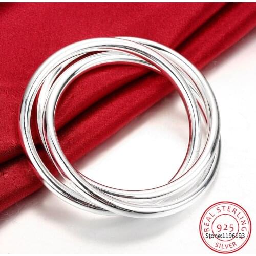 925 Sterling Silver Bracelet Bangles Women Three Lines Smooth High Quality Solid Bracelet Bangle Fine Jewelry Pulseiras De Prata