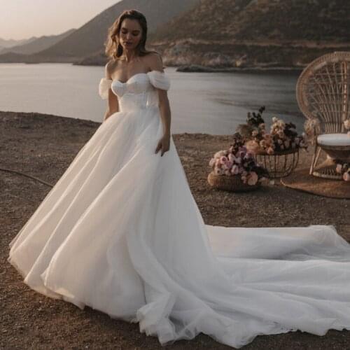 Eightree Boho Beach Wedding Dresses Off Shoulder Beadings Pearls Bridal Dress A-Line Backless Princess Wedding Gowns Custom Made