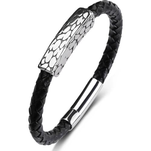 Trendy Stainless Steel Buckle Braided Leather Charm Bracelets Men Jewelry Hand Woven Wristbands Fashion Bangles Male Gift P627