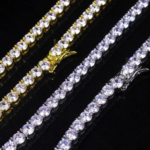 Gold Silver Color Iced Out Copper Zircon Hip Hop Bling Crystal Tennis Chain Necklace Bracelet For Women Rap Jewelry Gift
