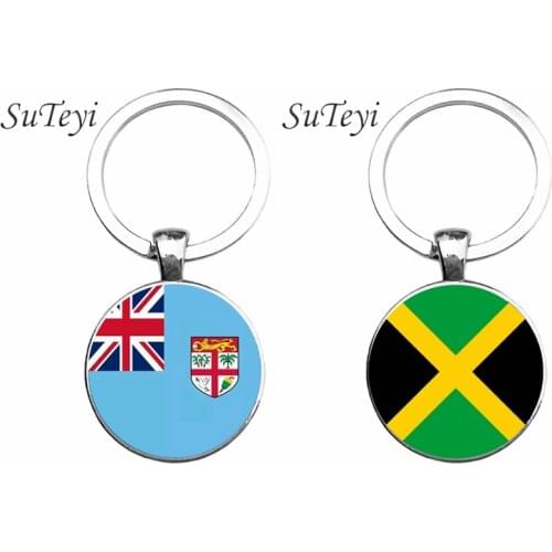 SUTEYI Charm Flag Art Photo Keychain Fiji Islands/Jamaica Flag Men Car Key Ring Jewellery Glass Cabochon Women Handbag Key Chain
