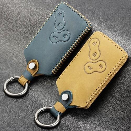Genuine Leather Car Key Cover 4 Buttons Smart Key Case For Renault Clio Logan Megane 2 3 Koleos Scenic Card Key Ring Holder