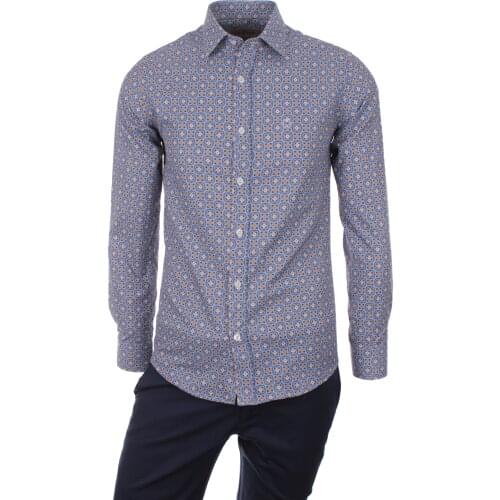 Gentilbay Mens Pattern Retro Poker Digital Printed Cotton Grey Slimfit Long-Sleeve Sport Classic Shirt DPD052