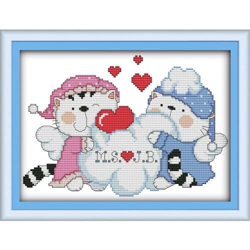 Joy Sunday Cat Lovers Chinese Cross Stitch Kits Ecological Cotton Clear Stamped Printed 14 11CT DIY Wedding Decoration For Home