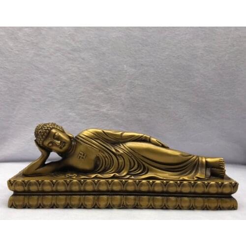 Collection Chinese Brass Carved Fall Asleep Buddha Exquisite Metal Crafts Home Decoration