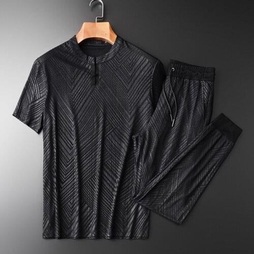 Classic Summer Mens Sets (t-shirt+pants) Luxury V Neck Short Sleeve Men Sets Plus Size 4xl Casual Fashion Slim Fit Man Sets