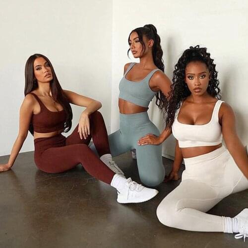 2PCS Women Sports Bra and High Waist Tight Leggings Pants Workout Set Sportswear Workout Clothes Sports Yoga Set