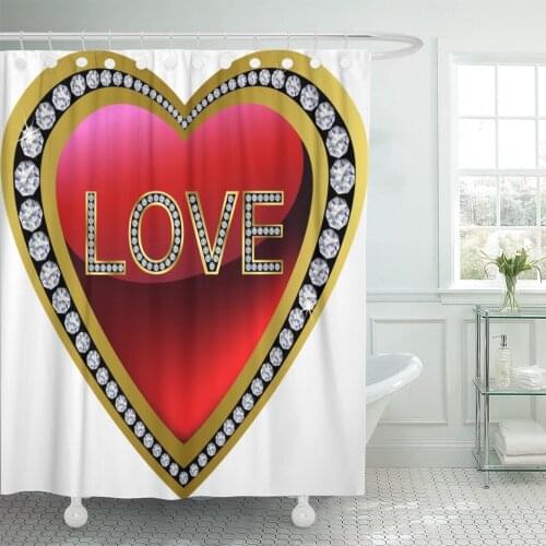 Red Bling Diamond Heart for Valentine Day Amour Black Shower Curtain Waterproof Polyester Fabric 72 x 72 Inches Set with Hooks
