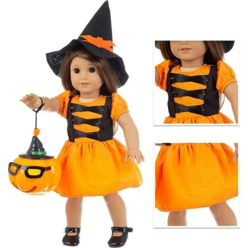 18 Inch American Girl Reborn Dolls Halloween Doll Toys Pumpkin Lantern With Light Halloween Dress Festivals Childrens Toys Gift