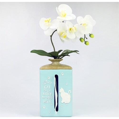 Minimalist Creative Cat Flower Vase Design Desktop Paper Napkin Tissue Container Box Case For Living Room Tea Coffee Table