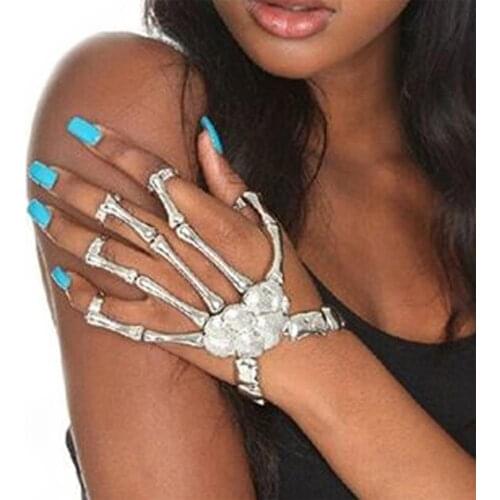 Fashion Women Punk Bracelet Alloy Skull Finger Hand Chain Skeleton Bone Ladies Girls Bracelets Halloween Gifts 8 @17 TT