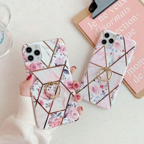 Geometric Marble Case for IPhone 11 Pro XS Max Phone Case Soft Flower Luxury Cover for IPhone 11 6 7 8 Plus XR Cover Ring Holder