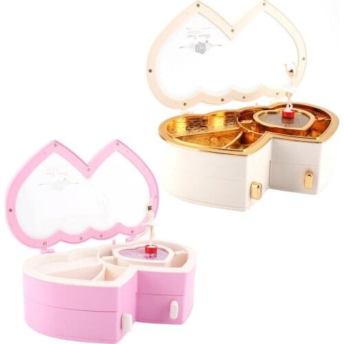 Zerodis Music Box Double Heart Ballerina Musical Jewelry Box Storage Case For Little Girls Christmas Gift