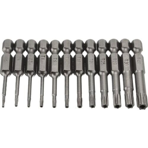 12Pcs Set 50mm 1/4" Security Bit Set Tamper Proof Magnetic Screw Screwdriver Drill Bit Driver Bits Hex Torx Flat Head Hand Tools