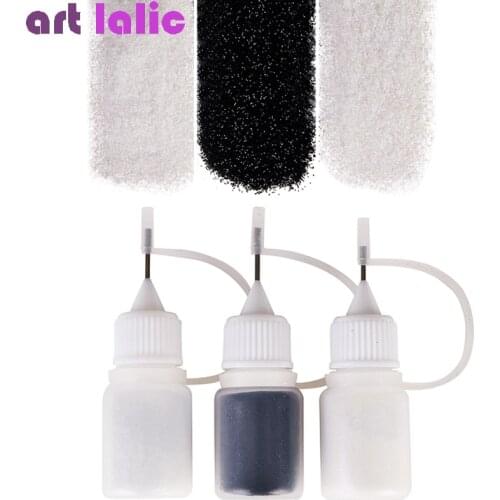3 Bottle Set Nail Glitter Powder Black White Woolen Velvet Starlight Effect Chrome Pigment Nail Polish DIY Decoration Manicure