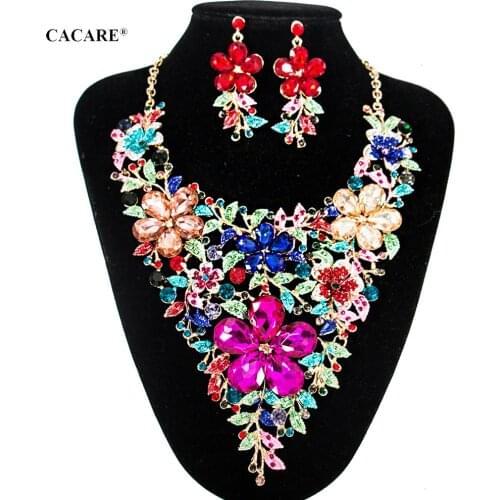 CACARE Fine Jewelery Set Necklace Earrings Maxi Women Vintage Big Pendent Jewellery CHEAP Statement Collares F0178 Rhinestones