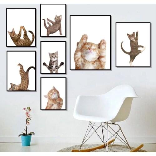 Funny Yoga Cat Wall Art Unframed Canvas Painting Nordic Posters And Prints Wall Pictures For Living Room Kids Bedroom Decor