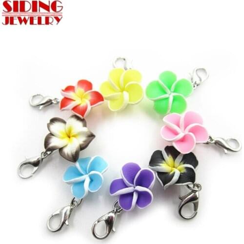 2018 New 40pcs/lot Plumeria Pubra Flower Dangle Charms Lobster Clasp DIY Bracelet Necklace Pendant Jewelry Hanging Charms