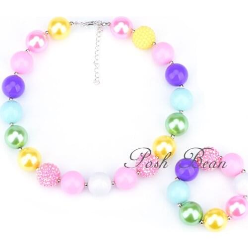 Easter Chunky Necklace & Bracelet Set for Girls Spring Pastel Chunky Bubblegum Necklace,birthday Gift for Girl Baby Girl Toddler
