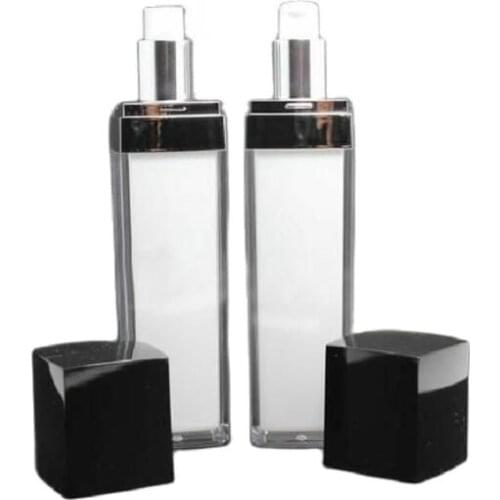 100ml square shape acrylic bottle for serum/lotion/foundation/emulsion black /silver pump cosmetic packing plastic bottle