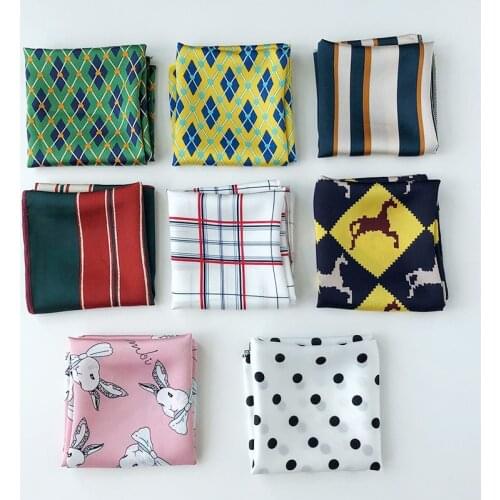 Women Small Square Silk Scarf Bandana Hip Hop Fashion Striped Printed Neck Scarf For Ladies Apparel Accessories Handkerchiefs