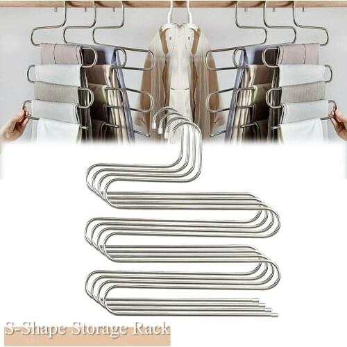 Stainless Steel S-Shape Clothes Pants Trouser Hangers Multi Layer 5-layers Clothes Storage Hanger Rack