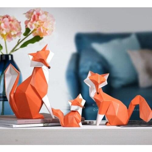 Nordic Modern Abstract Geometric Orange Fox Figurine Statue Desktop Ornament Office Home Decoration home decor