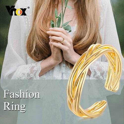 Vnox Stylish Winded Rings for Women, Interwined Metal Wedding Band, Boho Chic Holiday Gold Color Finger Jewelry - Resizable