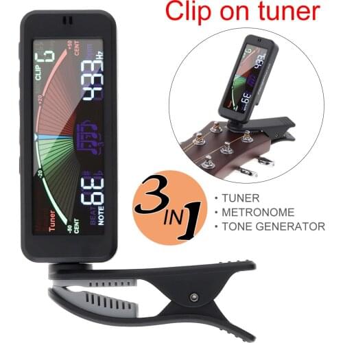 3 IN 1 Guitar Tuner Large LCD Screen Metronome Generator with Clip for Chromatic Guitars Bass Ukulele Violin