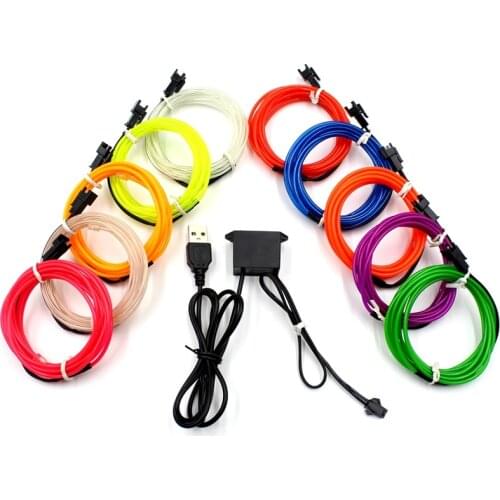 1M/2M/3M/5M/10M 5V USB Neon Light Dance Party Car Decor Light Neon LED Lamp Flexible EL Wire Rope Tube Waterproof LED Strip