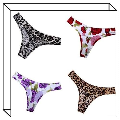 Women Rose/Leopard Sexy T Panties Cotton Low Waist G String Thongs Sexy Flower Briefs Ladies Seamless Underwear 2019 New