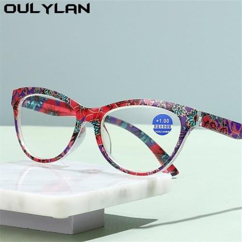 Oulylan Women Cat Eye Anti Blue Light Reading Glasses Ladies Fashion Printed Hyperopia Reader Diopter +1.0 1.5 2.0 2.5 3.0 3.5