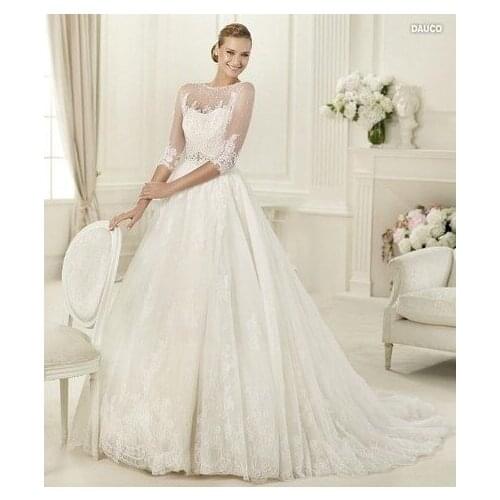 Free shipping 2016 new kate long sleeve lace cinderella dress cap ever pretty plus size dresses muslim high collar wedding dress