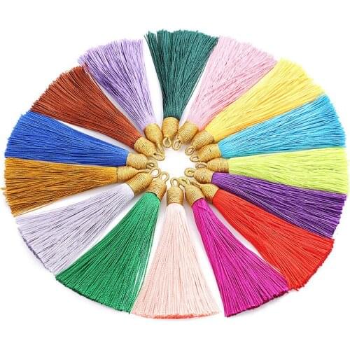 10pcs/lot 85mm Long Polyester Tassel Brush Pendant Earrings Bohemian Style Silk Charms Knot Cotton Diy Tassels Jewelry Making