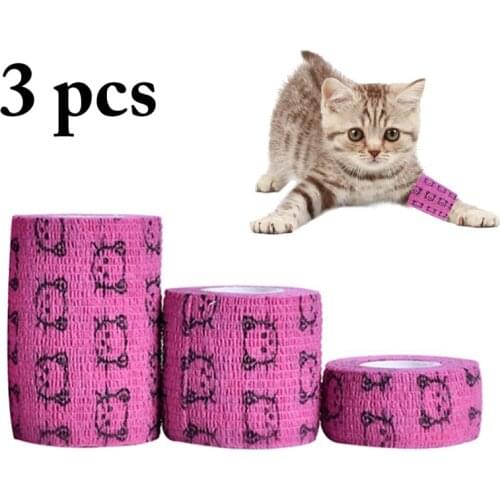 3 Rolls Vet Wrap Elastic Breathable Non-Woven Fabric Bandage Premium Printed Self Adhesive Wrap Rosy Pet Cohesive Pet Supplies