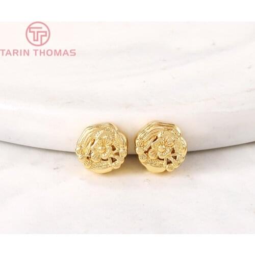 6PCS 4x7.5MM 24K Gold Color Plated Brass Flower Spacer Beads Bracelet Beads High Quality Diy Jewelry Accessories