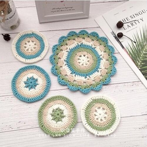5pcs/Set Nordic Style Hand Crochet Cup Coaster Teapot Fabric Placemats Pad Tea Coffee Mats Kitchen Table Desk Decor Wedding Gift
