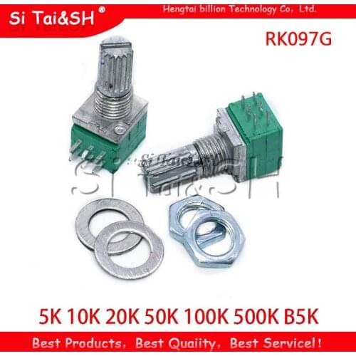 5pcs RK097G 5K 10K 20K 50K 100K 500K B5K with a switch audio 6pin shaft 15mm amplifier sealing potentiometer