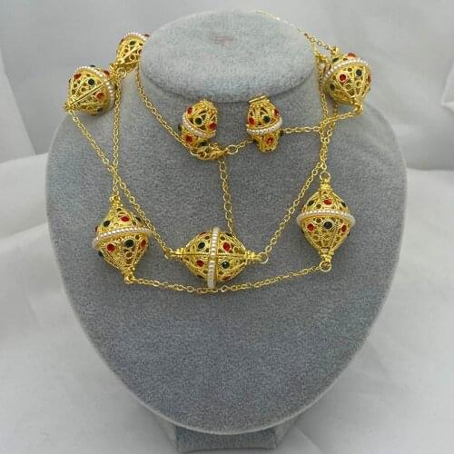 90cm Long Chain Dubai jewelry sets for Women 24k Colorful Ethiopian Earrings Necklace Indian Jewelry African bridal wedding Gift