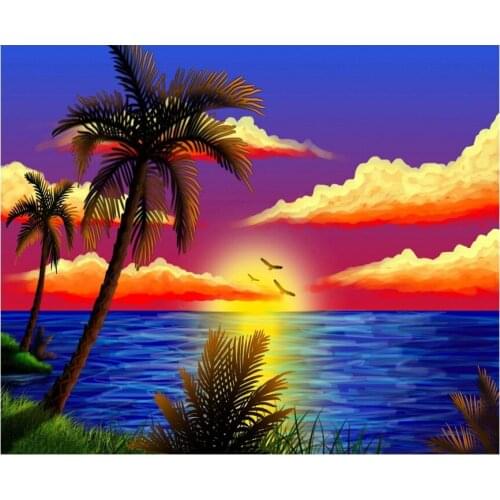 Full Diamond Embroidery DIY 5D Cross Stitch Sunrise beach coconut Diamond Painting rhinestones of picture by numbers mosaic kits