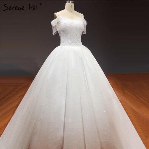 White Sparkle Sleeveless Floor Length Wedding Dresses 2021 Sequins Beading Sexy Bridal Gowns HA2282 Custom Made